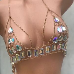 Iridescent Crystal Bikini Top Gold Chain